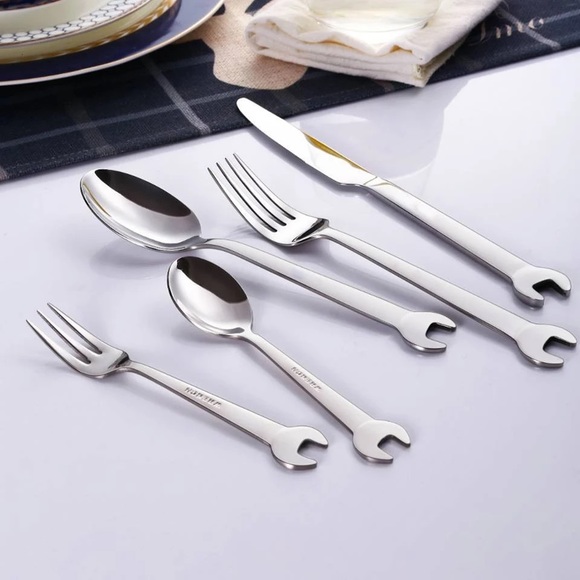 🍒 6PC SILVERWARE TOOLS WRENCH SPOON FORK KNIFE SET BUNDLE MEN GIFT DINNER GUY - Picture 5 of 9